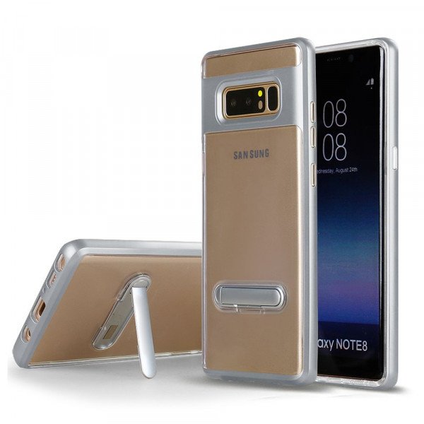 Wholesale Galaxy Note 8 Clear Armor Bumper Kickstand Case (Silver)